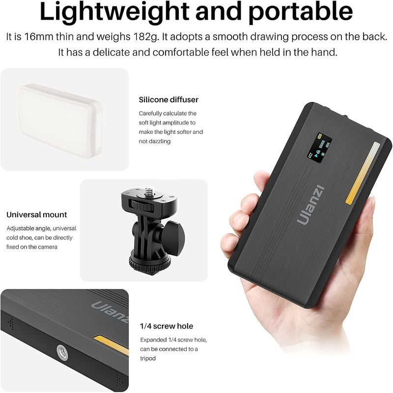 VIJIM ULANZI VL200 Bi-Color LED Video Light, On-Camera Video Light, Type-C Rechargeable 5000mAh Mini Camera Light, 2500-9000K Ultra Bright Photo and Video Lighting, Fill Light, Potable Photography Lighting - Image 5